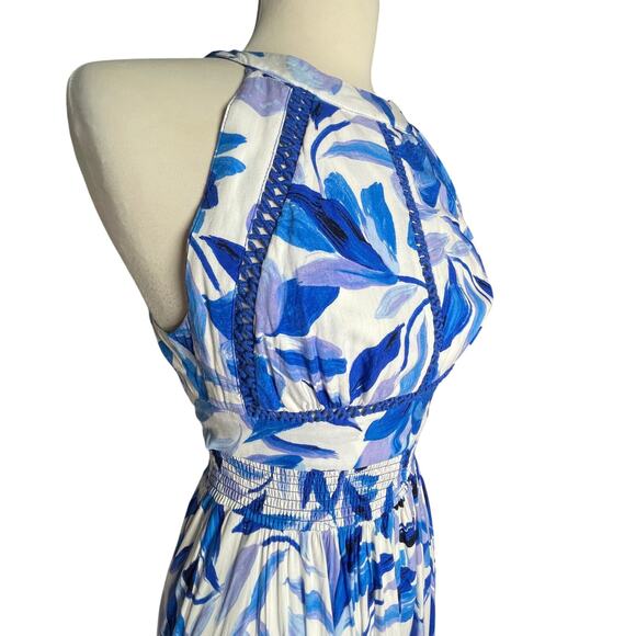 ANTHROPOLOGIE ABLE THE LABEL Women’s Blue and White Halter Maxi Dress - Picture 5 of 8